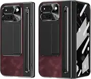 [Deoisllo] Pixel 9 Pro Fold Case - Leather Soft Touch Case with Kickstand, Lens Protection, Stylus, Hinge Protection, and Screen Protector - for Google Pixel 9 Pro Fold 5G (Red)