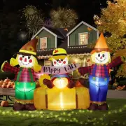 Thanksgiving Scarecrow Family Harvest Airblown Inflatable LED BlowUp Autumn Fall