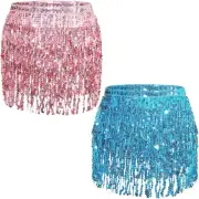 Sequin Fringe Skirts Belly Dance Skirt Festival Tassel Skirt Hip Scarf Wrap O...