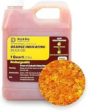 1 Quart Orange Premium Desiccant Indicating Silica Gel Beads(Industry Standard 2-4mm) - 2 lbs Reusable
