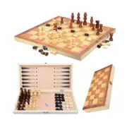 3 In 1 Folding Chess Set Family Checkers Backgammon Board Games
