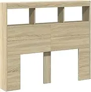 vidaXL Sonoma Oak Headboard Cabinet with LED Lighting - 120x17x102 cm - Engineered Wood - Modern Bedroom Storage & Support Solution