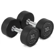 Titan Fitness 30 LB Set Round Urethane Dumbbells, 32mm Medium Volcano Knurling