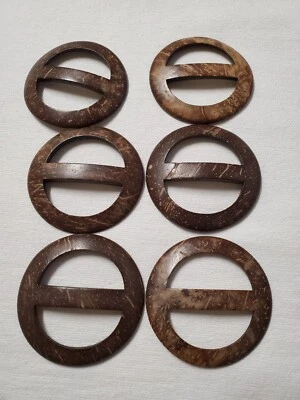 Authentic Coconut Shell Buckles Set Of 6 For Sewing, Crafts, Scarfs, Belt Buckle