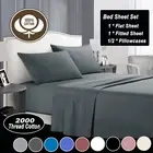 100%Egyptian Cotton 2000TC Sheet Set Bed Flat Fitted Single/Double/Queen/King