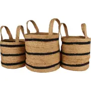 Oval Striped Jute Basket Set of 3