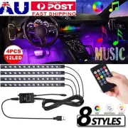 4Pcs 48LED RGB Car Interior Footwell Music LED Strip Lights USB Remote Control