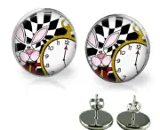 Alice In Wonderland White Rabbit Stud Earrings Handcrafted Photo Jewelry
