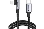 UGREEN 2m USB C to Lightning Cable, 60W 3A Right Angle 90 Degree MFi Certified for iPhone iPad - Black/Grey