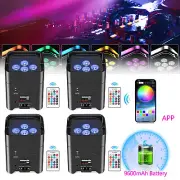 4x108W LED Rechargeable Par Lights WiFi App UV RGBWA w/Remote DJ Stage Lighting