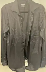 NWT Van Heusen Mens Black Long Sleeve Button Up Dress Shirt Size Medium