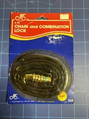 Vintage NOS Cycle Products 3 Ft. Chain and Combination Lock, Model #354 Black