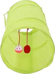 Cat Tunnel Interactive Toy with Hanging Ball for Cats Rabbits Puppies Foldable Polyester Indoor Tunnel (蛍光緑)