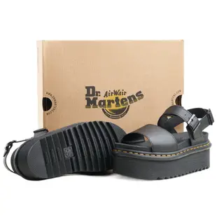 Dr.Martens 馬汀 VOSS QUAD 雙寬帶厚底皮革楔型涼鞋 黑 夏天馬丁 扣環鬆糕休閒鞋 女26725001