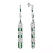Art Deco Style Lab-Created Diamond Emerald Stud Earrings 14K White Gold FN