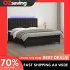 Box Spring Bed Faux Leather Queen Size Black Mattress LED 153x203 cm 5241
