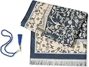 Muslim Prayer Rug with Tasbih - Islamic Gifts Set - Prayer Matt Islam - Travel Prayer Mat - Islamıc Prayer Rug - Portable Prayer Mat - Muslim Gifts for Women Men (Navy)