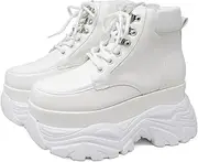 [ラブハンター] Love Hunter 2211 Women's Sneakers Boots, Lace-up, Thick Sole, 3.5 inches (9 cm), Heel, U-Tip, Platform, White LL, White, LL