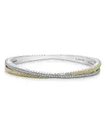 Lagos Sterling Silver & 18K Yellow Gold Caviar Lux Diamond Bangle Bracelet
