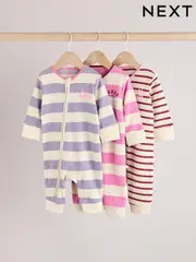 Pink/Purple Two Way Zip Baby Footless 100% Cotton Sleepsuits 3 Pack (0mths-3yrs) (B11342) | $44 - $48