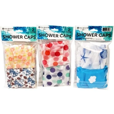 Nu•Pore Spa Shower Caps 2ct per pack, 3 pack, total 6 ct in Assorted color
