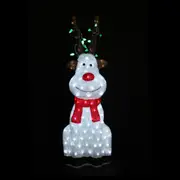 Acrylic Sitting Red Nose Reindeer with Christmas Lights - 2 Size Options