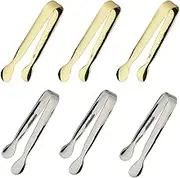 6PCS Ice Tongs Mini Sugar Tongs 4.25Inch Tongs for Serving Food Small Serving Tongs, Kitchen Tongs for Appetizers,Tea Party, Coffee Bar, Desserts by Sunenlyst (Silver and Gold)