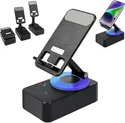 Wireless Induction Speaker 5in1 Cell Phone Holder Audio Bluetooth Color Light Rechargeable Strap 360° Adjustable (Black)