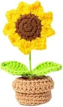 Handmade Crochet Flowers,Small Potted Knitted Desk Decorations Home Decoration Car Dashboard Decorations Crochet Artificial Flower (Sunflower)