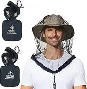 2 Pack Mosquito Head Net Mesh for Hiking & Outdoors,Bug Netting over Hat Adults Fishing,Insect Shield Protection Face Cover Mask Hood against Fly Midge Gnat, Black, Large