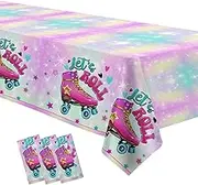 APOWBLS Roller Skating Party Tablecloth Supplies for Girl, 3 Pack Disposable Pink Pastel Let's Roll Skate Party Decorations Table Cover, 54in x 108in