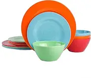 Gibson Home 12 Piece Brist Melamine Dinnerware (Set of 4), Assorted