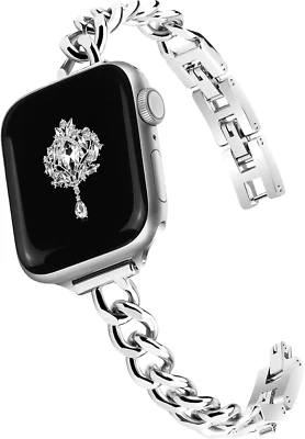 Slim Silver Band Women Feminine Elegant Compatible with Apple Watch 42Mm 44Mm 45