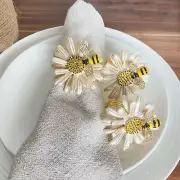 Set of 6 Bee Napkin Rings Modern Daisy Flower Napkin Holder Tablescape Table Pla