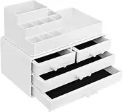 SONGMICS Makeup Organiser, Cosmetic Organiser with 4 Drawers and 11 Compartments in Different Sizes, Non-Slip Inserts, for Makeup and Jewellery, White JKA001WT