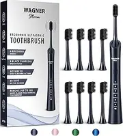 Wagner Stern ultrasonic whitening Electric Toothbrush with 8 Charcoal Black Brush Heads. for Fresh Breath & Healthy Smile. (Charcoal)