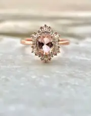 2.50Ct Oval Cut Simulated Morganite Halo Engagement Ring 14K Rose Gold Plated