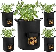 Lyincat 5 Pack 10 Gallon Potato Grow Bags with Flap and Handles, Heavy Duty Fabric Pots for Planting Potato, Carrots,Taro, Carrots