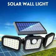 74 LED 3 Head Garden Solar Lights Outdoor Fence Security Motion Sensor Lamp