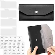 11 Pieces Cash Envelope Wallet PU Leather Cash Envelopes Cash Wallet Reusable Budget Envelope Cash Dividers for Wallets with Cash Envelope Tab Stickers for Bill Planner (Black Wallet)