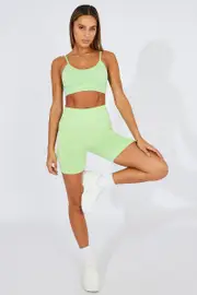 Green Seamless Top And Shorts Activewear Set - Size M, Women's Aw Set