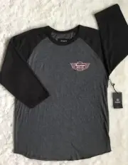 Brixton Mens Small 3/4 Sleeve Shirt Logo Cotton T Shirt Gray Black NWT