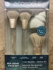 EcoTools Sea Gems Face Makeup Brush & Sponge 4 Piece Set, Eco-Friendly Multi