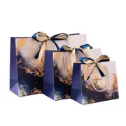 25PCS Elegant Marble Pattern Gift Bags with Gold and Blue Ribbon Shopping Bags