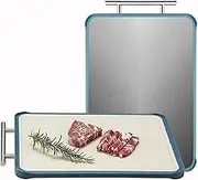 Double-Sided Meat Cutting Board,Stainless Steel/Wheat Straw pp Cutting Board for Meat,Dishwasher Safe,Juice Groove,16.1 * 12.2Inch