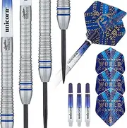 Unicorn Steel Tip Darts Set | Gary 'The Flying Scotsman' Anderson Phase 3, 5, 6 World Champion | 90% Natural Tungsten Barrels with Blue Accents | Presentation Packaging | 21g, 22g, 23g, 24g, 25g, 27g