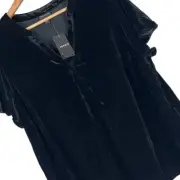 NWT TORRID Women's L (0) Black Velvet Split Neck Flutter Sleeve Artsy V-Neck Top