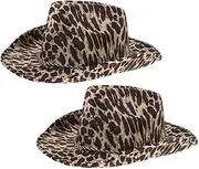 [TEMPNAP] 2pcs Leopard Print Cowboy Hats Party Prop Hats for Stage Performances and Costume Parties Fashionable Daily Accessories with Breathable Bold Animal Print Design