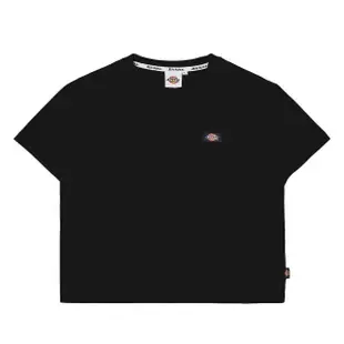 【Dickies】女款黑色純棉短版Logo小織標短袖T恤｜DK011775BLK