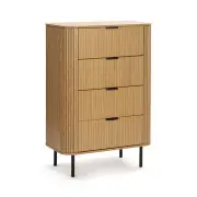 Design Square Elowen Chest Of 4-Drawers Tallboy Storage Cabinet Slat Oak